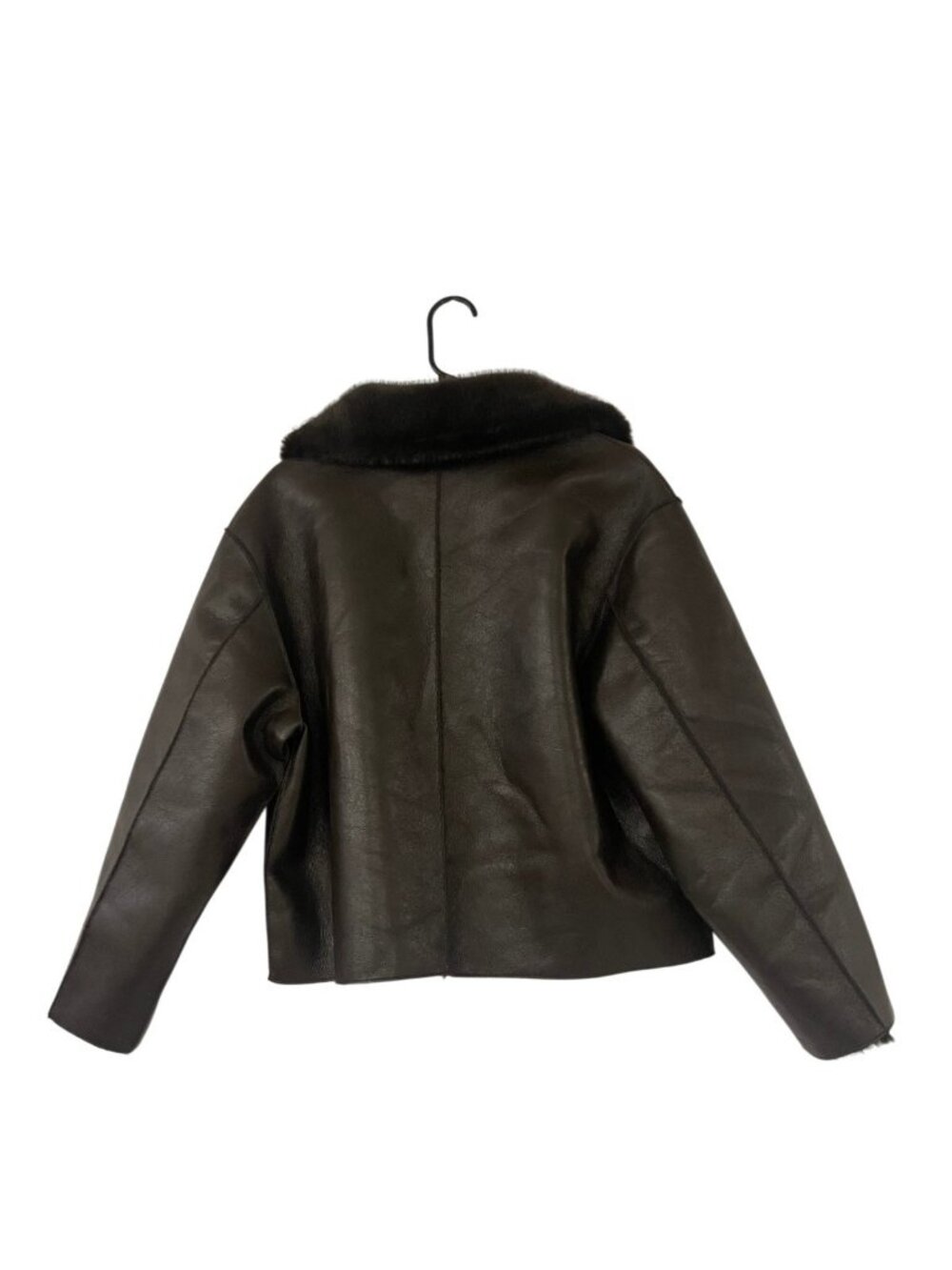 Zara Women Reversible Double Faced Faux Leather Jacket Large Brown 8073/327 NWOT - Picture 6 of 13